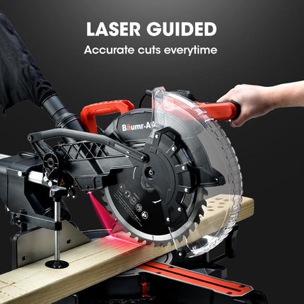 BAUMR-AG 305mm Dual Bevel Sliding Compound Mitre Drop Saw and Adjustable Stand Combo.