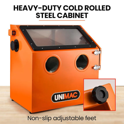 UNIMAC 110L Benchtop Sandblasting Cabinet, with Sandblast Gun Set with Hose, LED Light.