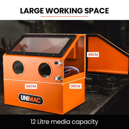 UNIMAC 110L Benchtop Sandblasting Cabinet, with Sandblast Gun Set with Hose, LED Light.