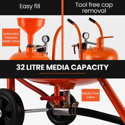 UNIMAC 38L Sandblasting Tank, Pressurised Design with Sandblast Gun Set with Hose.