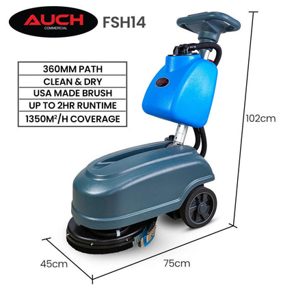 AUCH FSH14 Floor Scrubber & Dryer, 360mm, Battery Powered, Walk Behind, Multi-purpose Commercial Grade Machine.
