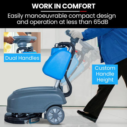 AUCH FSH14 Floor Scrubber & Dryer, 360mm, Battery Powered, Walk Behind, Multi-purpose Commercial Grade Machine.
