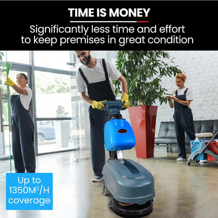AUCH FSH14 Floor Scrubber & Dryer, 360mm, Battery Powered, Walk Behind, Multi-purpose Commercial Grade Machine.