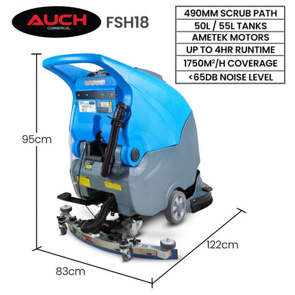 Auch FSH18 Floor Scrubber & Dryer, 490mm, Battery Powered, Walk Behind, Multi-purpose Commercial Grade Machine.