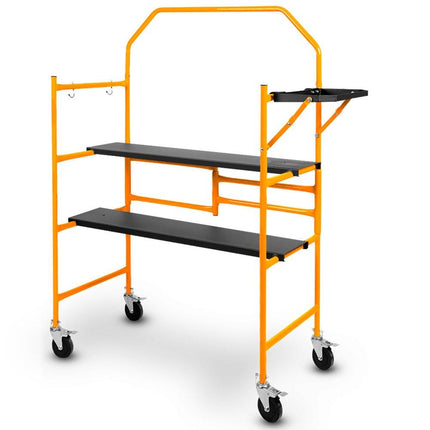 BAUMR-AG Mobile Scaffold Platform, 226kg Load, Steel Frame, Dual Height, Folding for easy Transport and Storage, Locking Castors, Tool Tray.