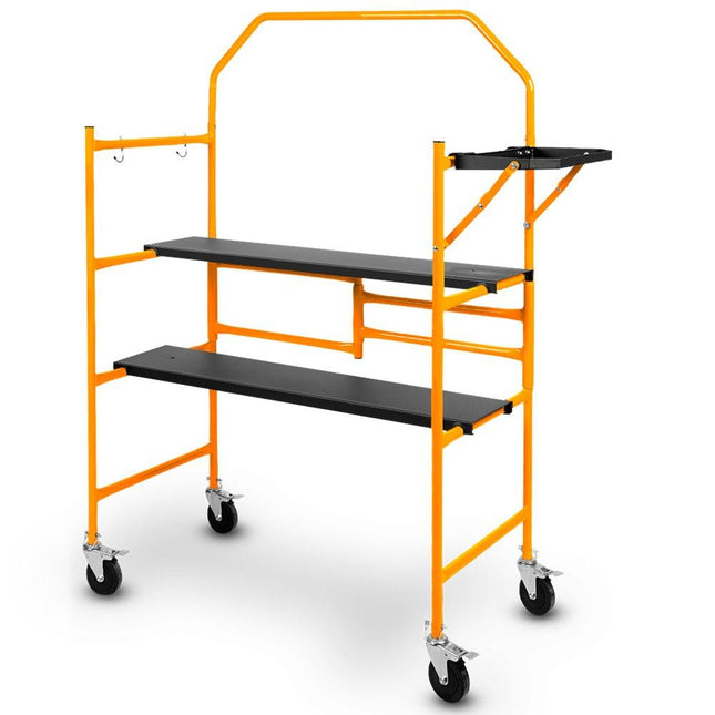 BAUMR-AG Mobile Scaffold Platform, 226kg Load, Steel Frame, Dual Height, Folding for easy Transport and Storage, Locking Castors, Tool Tray.