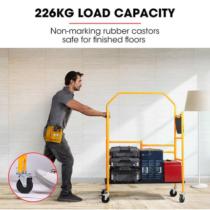 BAUMR-AG Mobile Scaffold Platform, 226kg Load, Steel Frame, Dual Height, Folding for easy Transport and Storage, Locking Castors, Tool Tray.