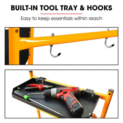 BAUMR-AG Mobile Scaffold Platform, 226kg Load, Steel Frame, Dual Height, Folding for easy Transport and Storage, Locking Castors, Tool Tray.