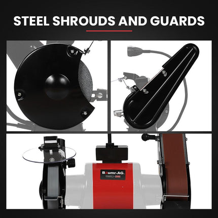 BAUMR-AG Bench Grinder and Belt Sander Combo, 150mm Grinding Disc, 50 x 686mm Linisher, Brushless Motor, Worklight.