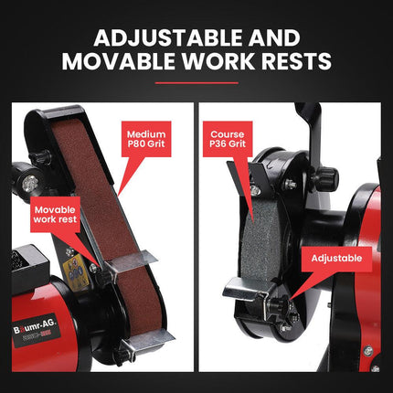 BAUMR-AG Bench Grinder and Belt Sander Combo, 150mm Grinding Disc, 50 x 686mm Linisher, Brushless Motor, Worklight.