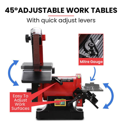 BAUMR-AG Bench Vertical Belt and Disc Sander Combo, 25mm Linisher, 125mm Sanding Disc, Brushless Motor, Dust Collection Ports.