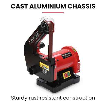 BAUMR-AG Bench Vertical Belt and Disc Sander Combo, 25mm Linisher, 125mm Sanding Disc, Brushless Motor, Dust Collection Ports.