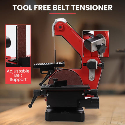 BAUMR-AG Bench Vertical Belt and Disc Sander Combo, 25mm Linisher, 125mm Sanding Disc, Brushless Motor, Dust Collection Ports.