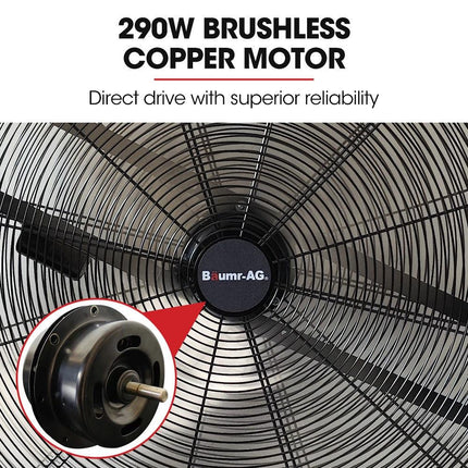 BAUMR-AG 36" 914mm Industrial Mobile Floor Drum Fan, 290W Brushless Motor, Tilting, Large, Commercial, Heavy-duty Frame, EESS Certified.