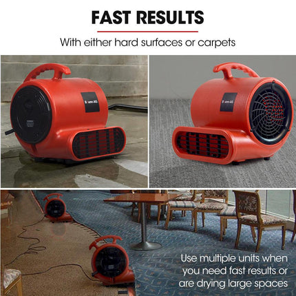 Baumr-AG 3-Speed Carpet Dryer Air Mover Blower Fan, 700CFM, Sealed Copper Motor, Poly Housing.