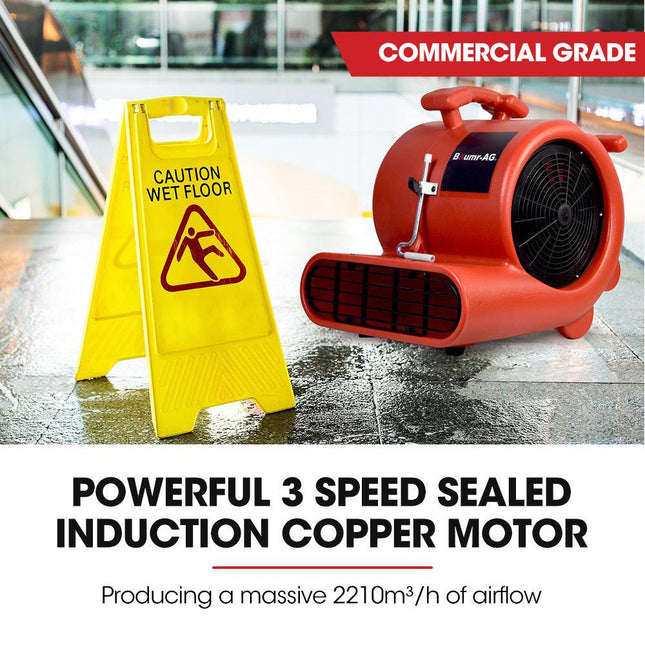 Baumr-AG 3-Speed Carpet Dryer Air Mover Blower Fan, 1300CFM, Sealed Copper Motor, Poly Housing.