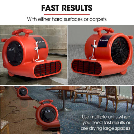 Baumr-AG 3-Speed Carpet Dryer Air Mover Blower Fan, 1300CFM, Sealed Copper Motor, Poly Housing.