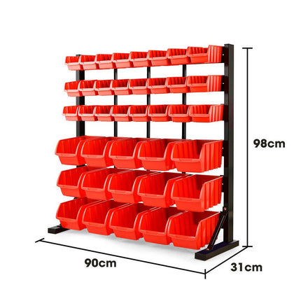 BAUMR-AG 39 Parts Bin Rack Storage System Floor Mount - Red.