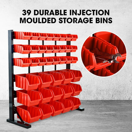 BAUMR-AG 39 Parts Bin Rack Storage System Floor Mount - Red.