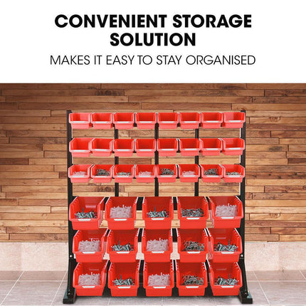 BAUMR-AG 39 Parts Bin Rack Storage System Floor Mount - Red.
