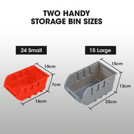 BAUMR-AG 39 Parts Bin Rack Storage System Floor Mount - Red.