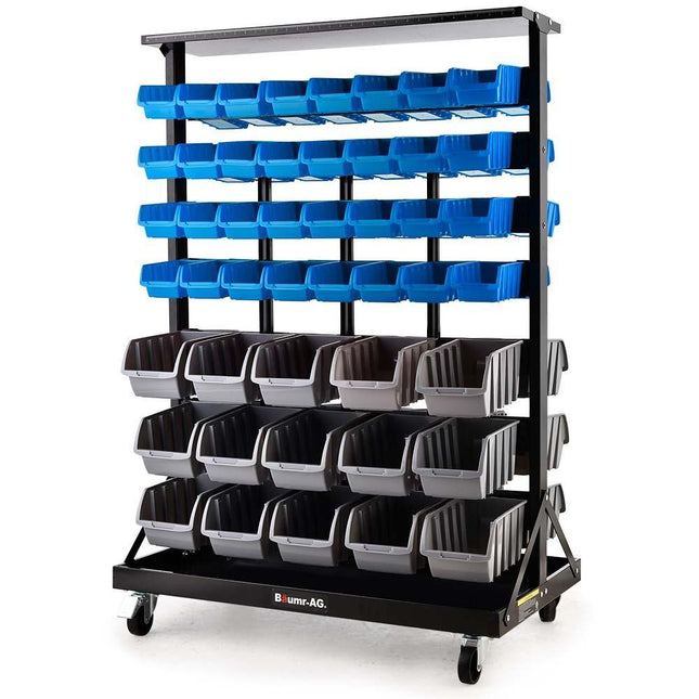 BAUMR-AG 94 Parts Bin Rack Storage System Mobile Double-Sided - Blue.