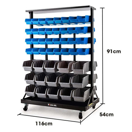BAUMR-AG 94 Parts Bin Rack Storage System Mobile Double-Sided - Blue.