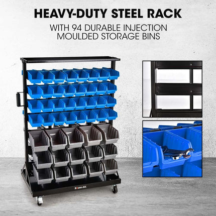 BAUMR-AG 94 Parts Bin Rack Storage System Mobile Double-Sided - Blue.