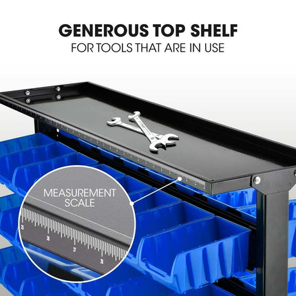 BAUMR-AG 94 Parts Bin Rack Storage System Mobile Double-Sided - Blue.