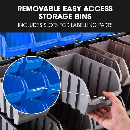 BAUMR-AG 94 Parts Bin Rack Storage System Mobile Double-Sided - Blue.