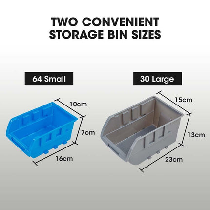 BAUMR-AG 94 Parts Bin Rack Storage System Mobile Double-Sided - Blue.