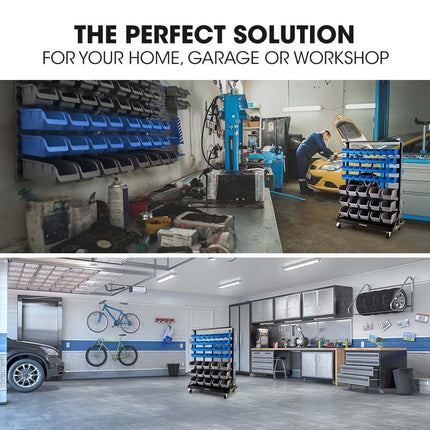 BAUMR-AG 94 Parts Bin Rack Storage System Mobile Double-Sided - Blue.