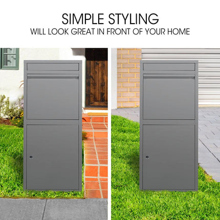 FORTIA Freestanding Parcel Post Box Letterbox, Letter Slot, Woodland Grey.