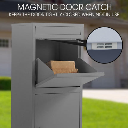 FORTIA Freestanding Parcel Post Box Letterbox, Letter Slot, Woodland Grey.