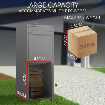 FORTIA Freestanding Parcel Post Box Letterbox, Letter Slot, Woodland Grey.