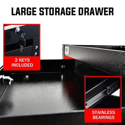 Bullet 3-Tier Steel Tool Trolley Cart, for Workshop, Mechanic, with Drawer, Pegboard, Screwdriver Bay, Black/Red.