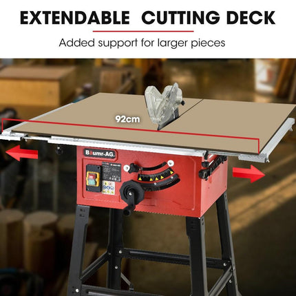 Baumr-AG 2000W 254mm Corded Table Saw with Stand, Extendable, Laser Guide.