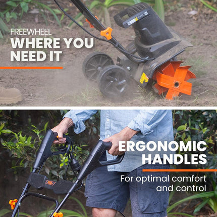 PLANTCRAFT Electric Rotary Hoe Garden Tiller Soil Cultivator, Adjustable Depth, 6 Tines.