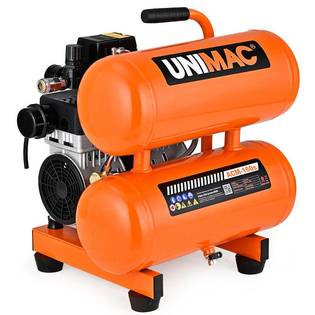 UNIMAC 16L Twin Tank Air Compressor, 116PSI Portable Silent Oil-Free Electric, for Airtools Tyre Inflation.