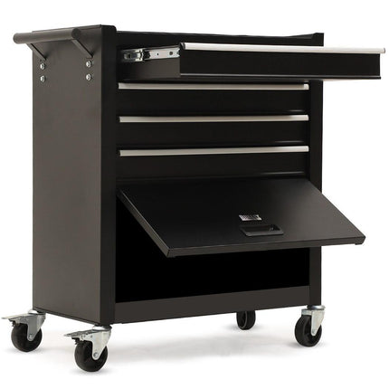 Bullet Pro 4 Drawer Tool Box Cabinet Trolley Storage, with 1-Door Toolbox Garage Organiser Set, Black.