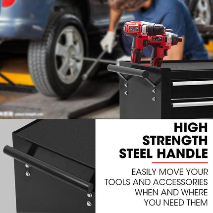 Bullet Pro 4 Drawer Tool Box Cabinet Trolley Storage, with 1-Door Toolbox Garage Organiser Set, Black.