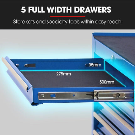 BULLET Pro 7 Drawer Tool Box Cabinet Trolley Storage, Toolbox Garage Organiser Set, Blue.