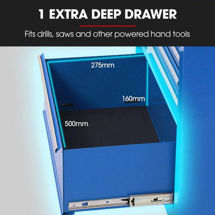 BULLET Pro 7 Drawer Tool Box Cabinet Trolley Storage, Toolbox Garage Organiser Set, Blue.