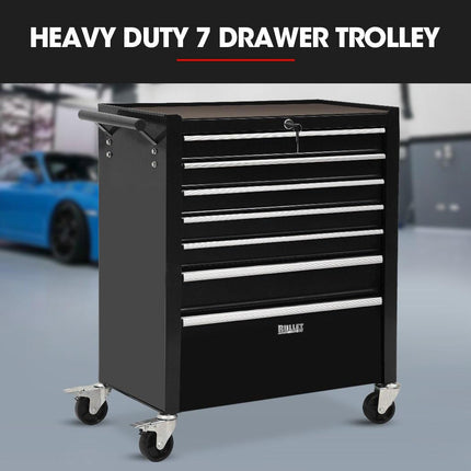 BULLET Pro 7 Drawer Tool Box Cabinet Trolley Storage, Toolbox Garage Organiser Set, Black.
