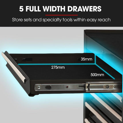 BULLET Pro 7 Drawer Tool Box Cabinet Trolley Storage, Toolbox Garage Organiser Set, Black.
