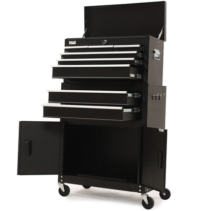 BULLET Pro 8 Drawer Tool Box Chest Cabinet Storage, with 2-Door Toolbox Garage Organiser Set, Black.