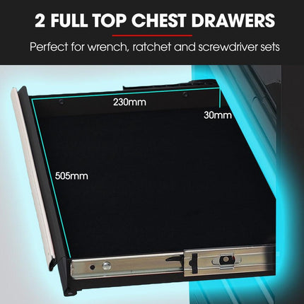 BULLET Pro 8 Drawer Tool Box Chest Cabinet Storage, with 2-Door Toolbox Garage Organiser Set, Black.