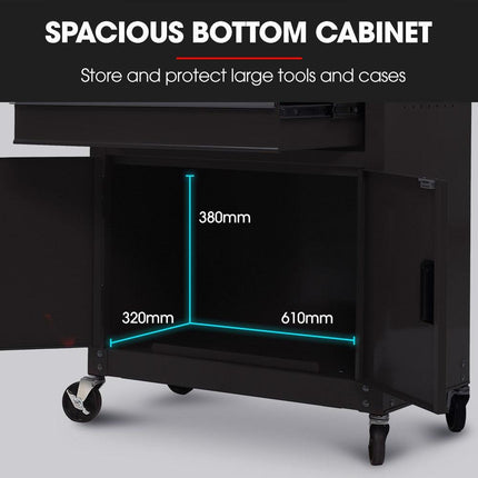 BULLET Pro 8 Drawer Tool Box Chest Cabinet Storage, with 2-Door Toolbox Garage Organiser Set, Black.