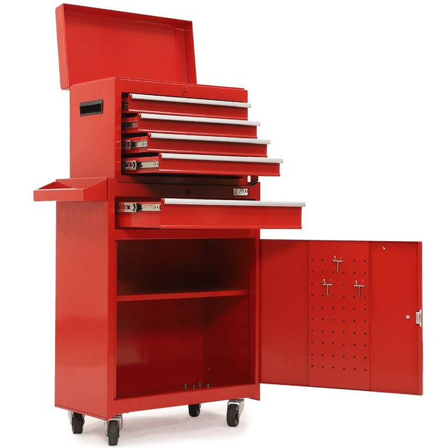 BULLET Pro 5 Drawer Tool Box Cabinet Chest Storage, with 1-Door Toolbox Garage Organiser Set, Red.