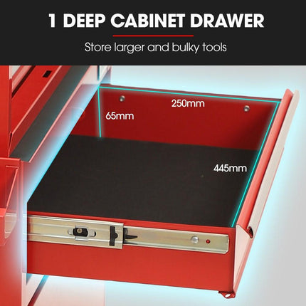 BULLET Pro 5 Drawer Tool Box Cabinet Chest Storage, with 1-Door Toolbox Garage Organiser Set, Red.